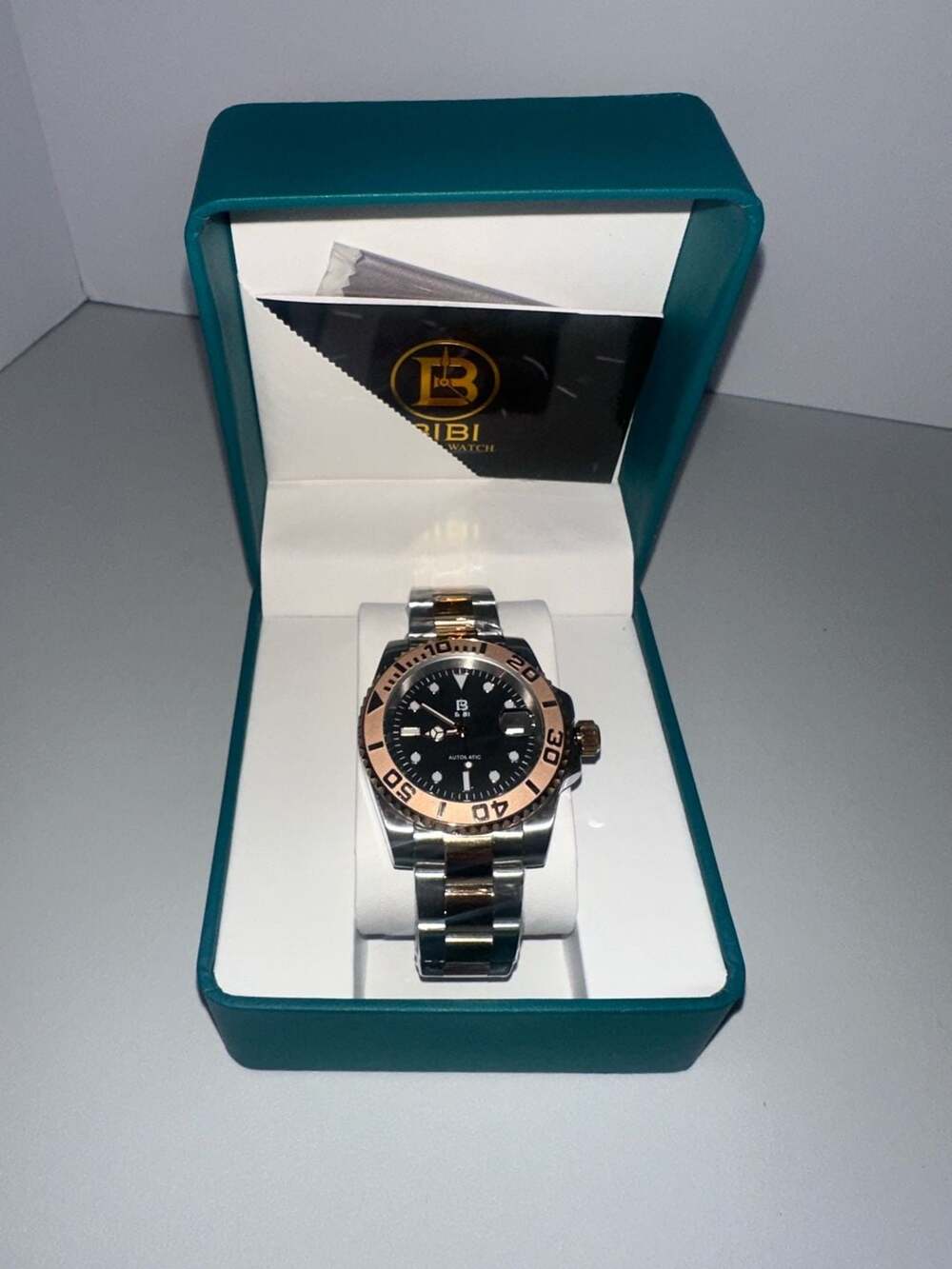 BIBI Luxury Watch Automatic Two-Tone Rose Gold Black Dial 40mm